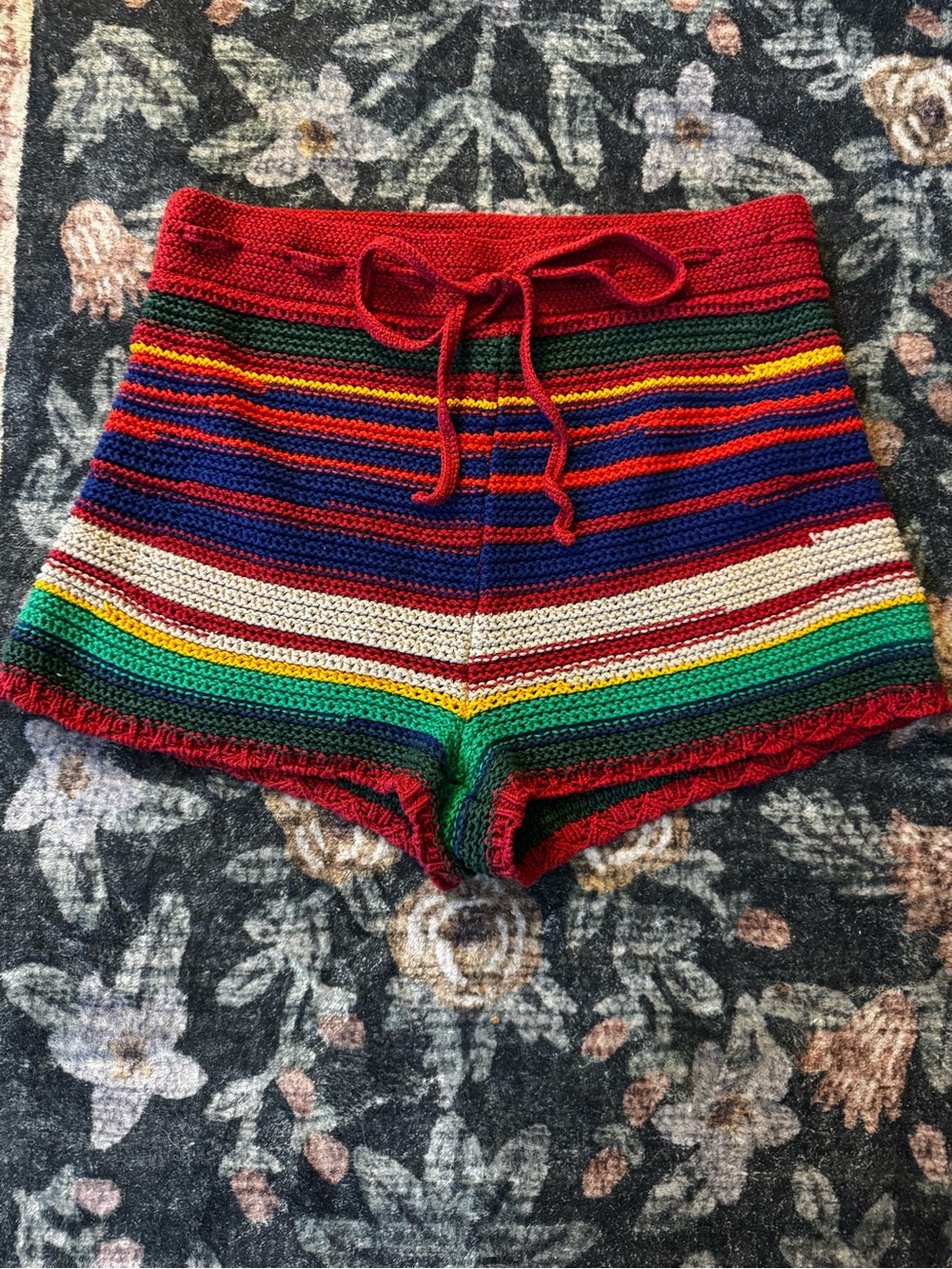 Ralph Lauren Red Multicolor Striped Knit High-Waist Shorts